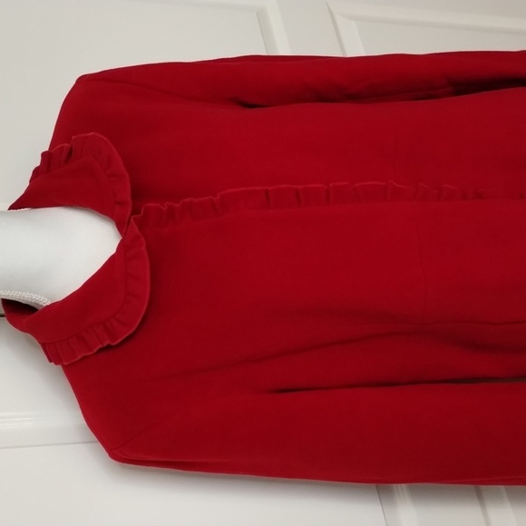 Larry Levine coat wool blend size Large ruby red ruffle front women's - Picture 3 of 13